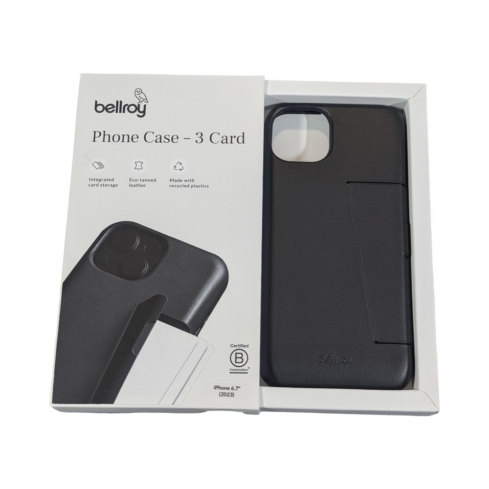 Qq1N Bellroy - Apple iPhone 15 Plus Eco-tanned Leather Phone Case - 3 Card - Blk